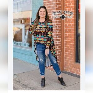 Crazy Train High low Aztec Western print shirt